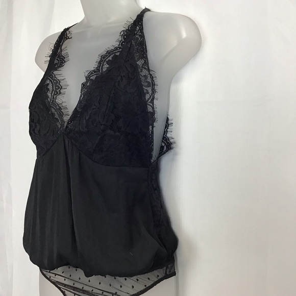 Free People Melrose Black Lace V-Neck Bodysuit Open Back Sexy Sheer Size S - Picture 4 of 12